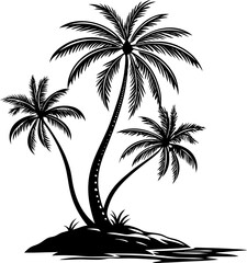 Fototapeta premium Black palm tree outlines in silhouette style, designed for tropical sunset scenes or digital illustrations.