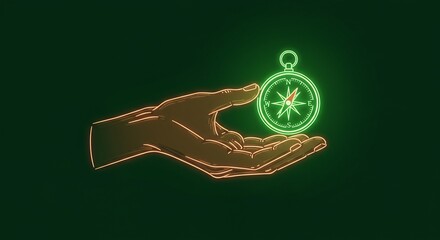 Pixel Art Hand Holding Glowing Green Compass