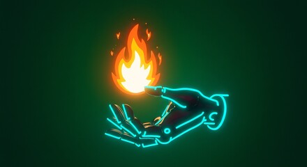 Pixel Art Hand Holding Glowing Neon Fire