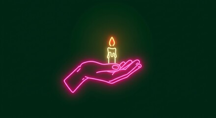 Pixel Art Neon Candle Held in a Hand