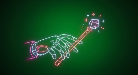 Pixel Art Neon Magic Wand in Hand