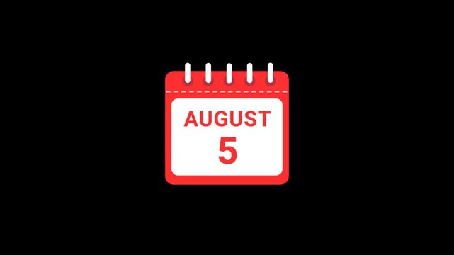5 August Date Calendar Icon Animation