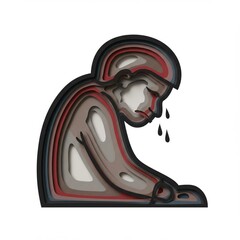 Layered Papercut Illustration Person Crying Showing Sadness and Grief Emotion