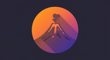 Pixel Art Volcano Icon with Gradient Colors and Long Shadow