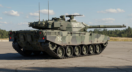 Military Tank on Concrete Under Blue Sky