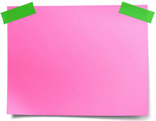Vibrant Pink Note Secured with Green Tape, Ready for Your Message