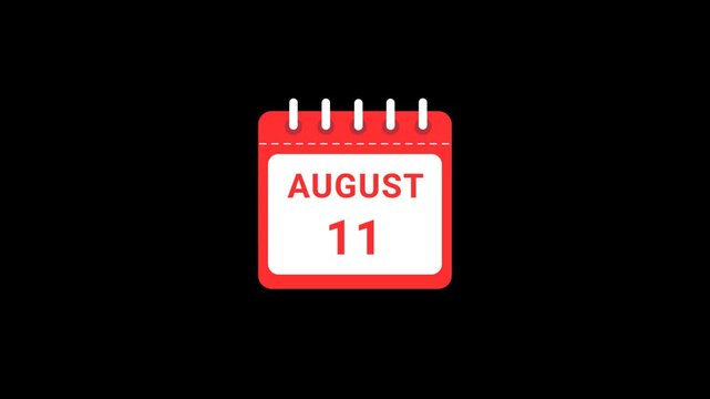 11 August Date Calendar Icon Animation