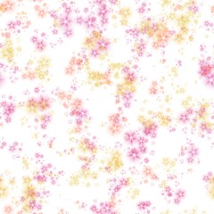 Dull pink, light salmon and light mustard transparent flowers on the white background. Seamless hand drawn pattern. Pattern for wrapping, textile, print