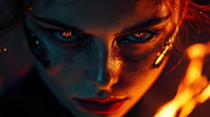 Fototapeta premium Woman with glowing stylized eyes and face