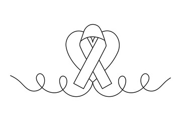 World aids day ribbon icon continuous one line drawing in minimalist style outline illustration