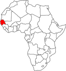 Senegal map, map of Africa highlighting the country of Senegal