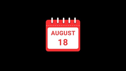 18 August Date Calendar Icon Animation