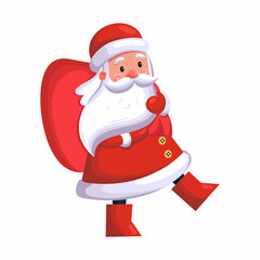 Dear Santa Claus is carrying bag of gifts. Cartoon style children illustration. Image on white background