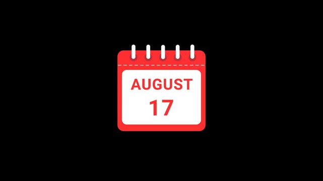 17 August Date Calendar Icon Animation