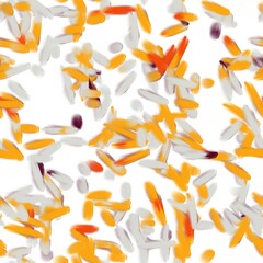 Multicolored long brush strokes. Liquid texture. Bright orange, bee yellow, wine berry and light grey colors on the white background. Seamless hand drawn pattern