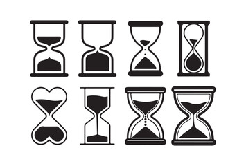 Set of Hourglass Icons in Black Silhouette Style. Victor illustration eps 10