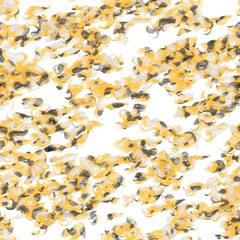 Multicolored random flying brush strokes. Veil, fish net or tulle imitation. Davy grey, light grey and yellow colors on the white background. Seamless hand drawn pattern