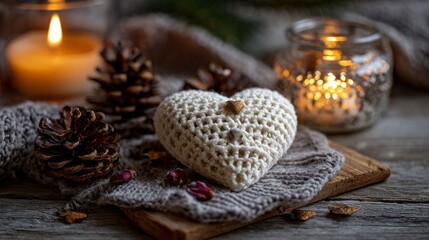 Winter gloves arranged in a heart shape, conveying warmth and affection in cold season
