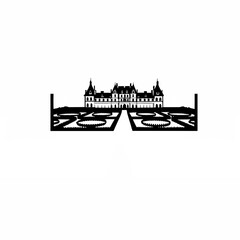 Fototapeta premium A vector of a French château with manicured gardens on white background