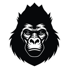 Gorilla Head Silhouette Facing Forward Solid Black Design for Banners and Advertisements