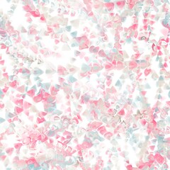 Multiple triangles seamless pattern. Garland of triangles. Rosy pink, almond and cyan opaque, with reflection on the white background. Pattern for wrapping, textile, print