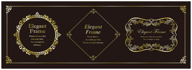 高級感のあるエレガンスな飾り罫のフレームセット。ゴールドの装飾素材。