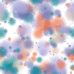 Light pastel purple, quill grey, light sea green, dark peach and faded blue  transparent flowers on the white background. Seamless pattern for wrapping, textile, print