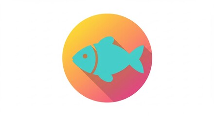 Fototapeta premium Teal Fish Icon on Gradient Circle Background