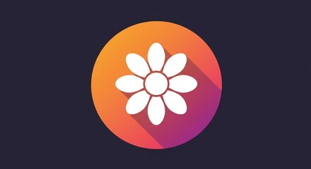White Daisy Flower Icon on Orange Circle Gradient