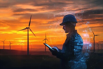 Engineer Inspecting Wind Turbines