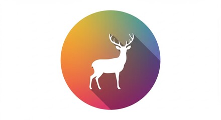 White Deer Silhouette on Colorful Circular Gradient