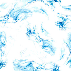 Seamless pattern of blue wave creative abstract hand painted background, marble texture, abstract ocean, acrylic painting on canvas.