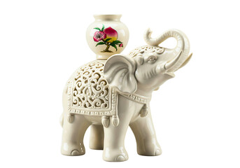 Decorative white elephant candle holder isolated on transparent background