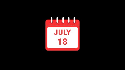 18 July Date Calendar Icon Animation