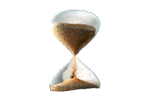 Hourglass with falling sand, 3d rendered isolated on transparent background