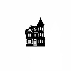 A Victorian-era house with intricate details on white background