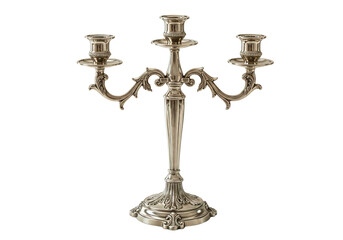 Ornate brass three arm candelabra isolated on transparent background