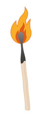 Matchstick burning with flame. Lit match, burning match. EPS 10 vector illustrations