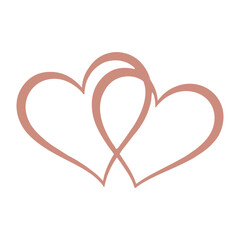 Two intertwined rose gold hearts love romance