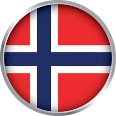 Obraz premium norway flag icon with red background and blue nordic cross in white border circular glossy button design