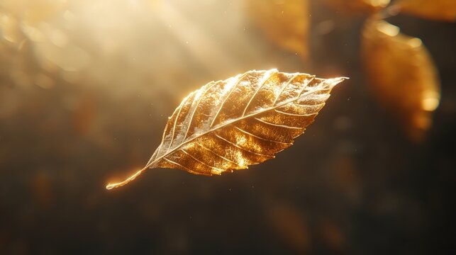 Leaves shimmer with a golden hue under the soft autumn sunlight, with a gentle background that showcases the seasonal transition and tranquility