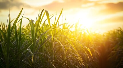 In the sugarcane field, the sugarcane stands tall and lush