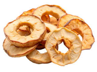  rings of dried apple isolated on white background. PNG