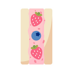 Toast sandwich with strawberry  jam isolated on white background.