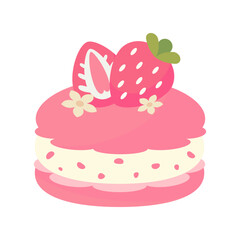 Strawberry Macaron with Fresh Strawberry Topping on a white background.