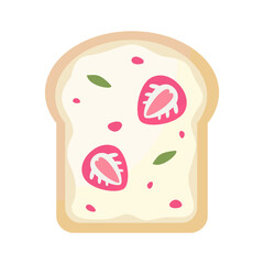 Toast with strawberry on a white background.