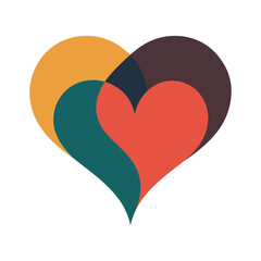 Overlapping abstract hearts in warm colors love graphic