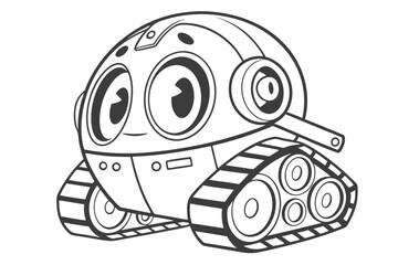 Mini Anime Robot Design with Round Shapes Black Outline