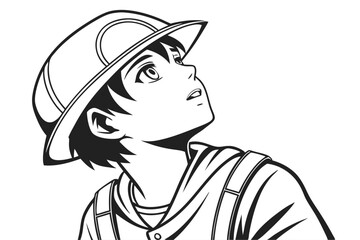 Clean Monochrome Anime Boy Vector Illustration