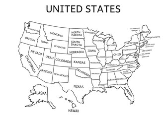 A map of the United States with the states labeled